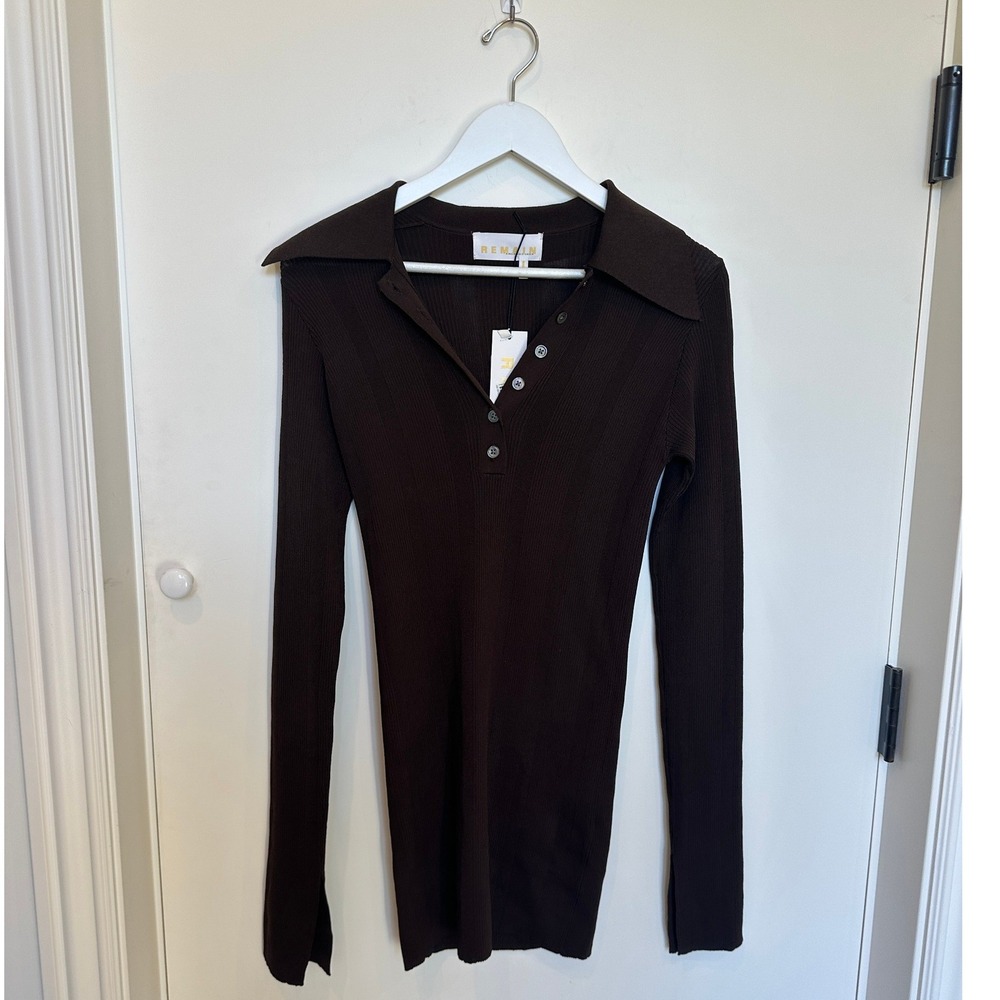 REMAIN Birger Christensen Ribbed Knit Collared Long Sleeve Brown Sweater Top
